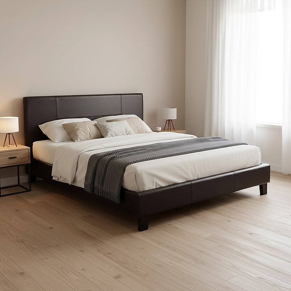 Double PU Leather Bed Frame Brown โ image 3