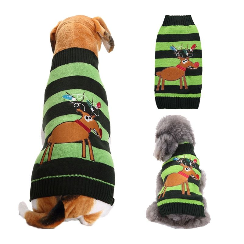 Dog Sweater Acrylic Knit Christmas Green Black Strip Christmas Fawn XL Size: XL; Neck (cm): 38-44; Bust (cm): 50-58; Back length (cm): 36-40; Recommended pet