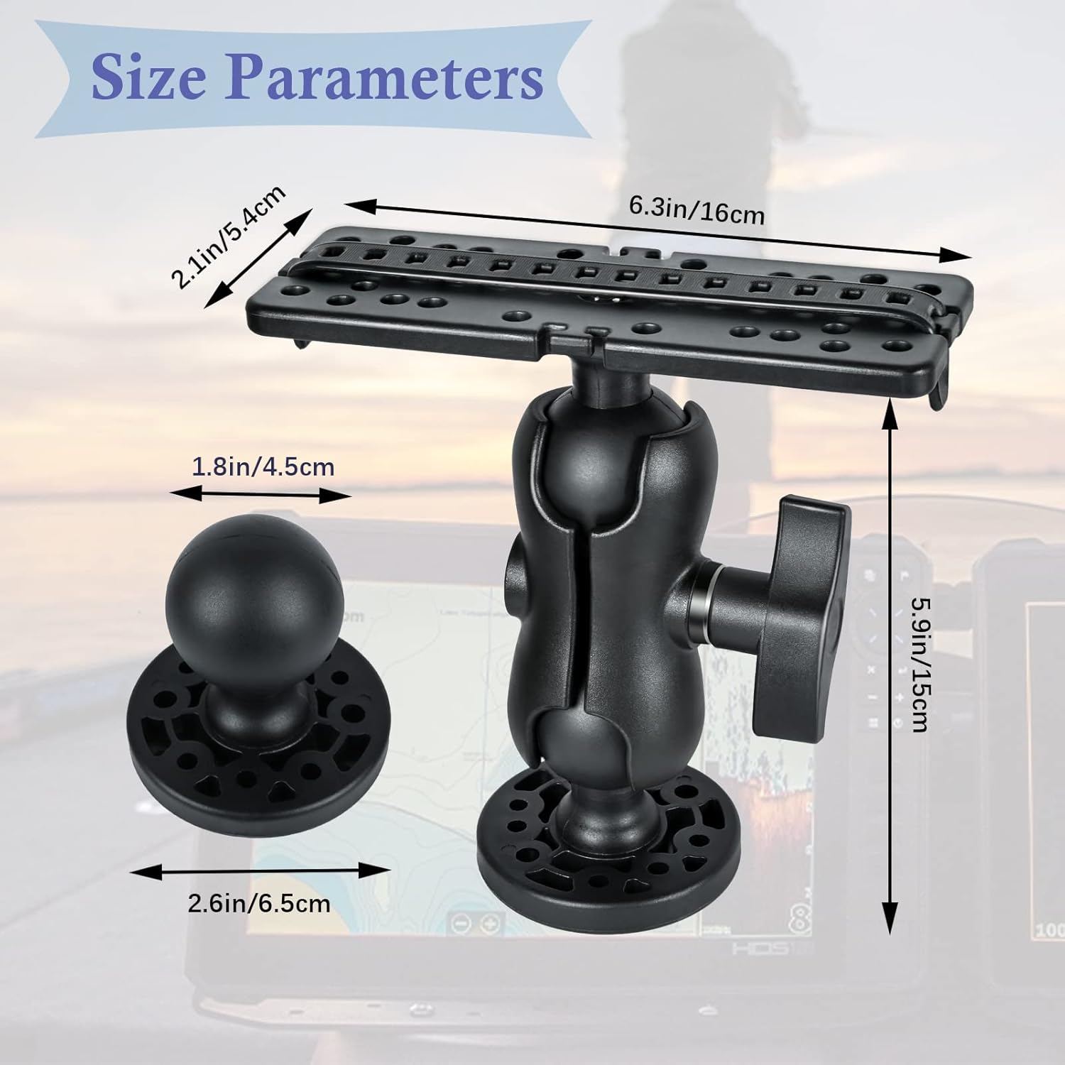 Fish Finder Mount Base, Universal 360° Rotation Ball-Mount Bracket, Nylon & Stainless Steel Electronic Holder for Marine Boat Kayak Pontoon Canoe Helix Garmin — image 5