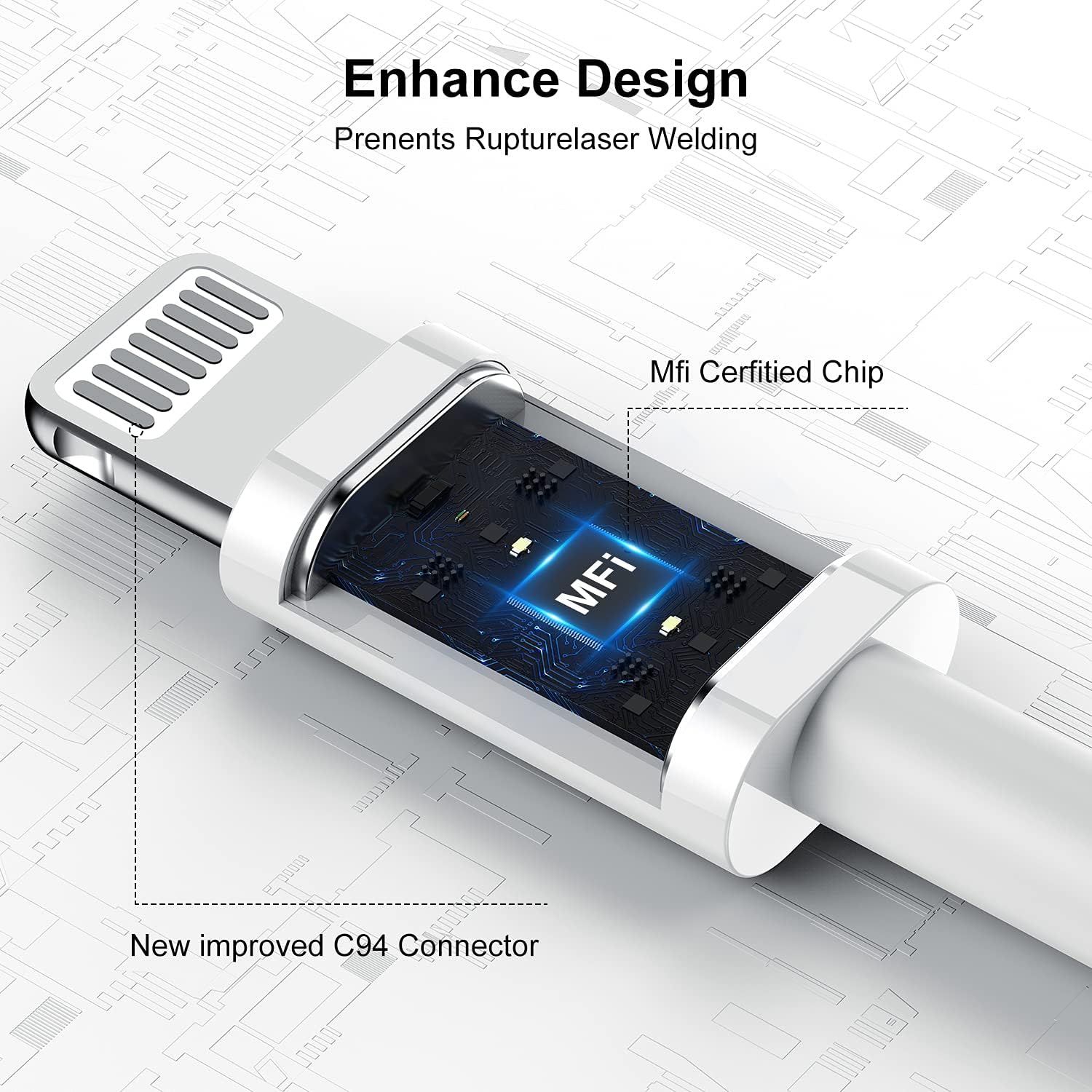 [ Apple MFi Certified ] iPhone Charger 6ft, Long Lightning to USB Cable 6 Feet, Fast Apple Charging Cable Cord 6 Foot for iPhone 14 Pro Max/13 Pro Max/12 — image 3