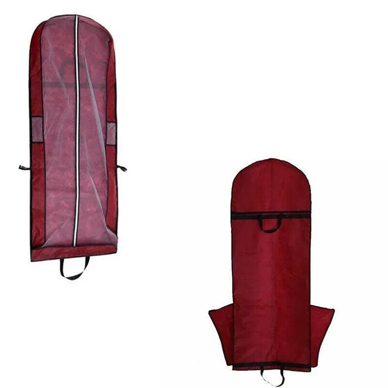 Wedding Dress Garment Bag 180cm Long Bridal Gown Storage Dustproof Cover Zipper - Wine Red โ image 3