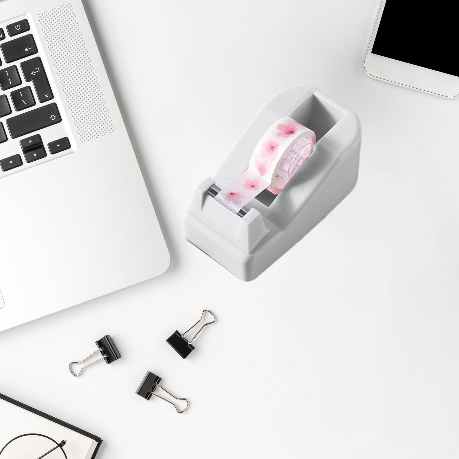 Desktop Tape Dispenser Adhesive Roll Holder Desk Accessories Home Office Tape Dispensers, Weighted Non-Skid Base White โ image 5