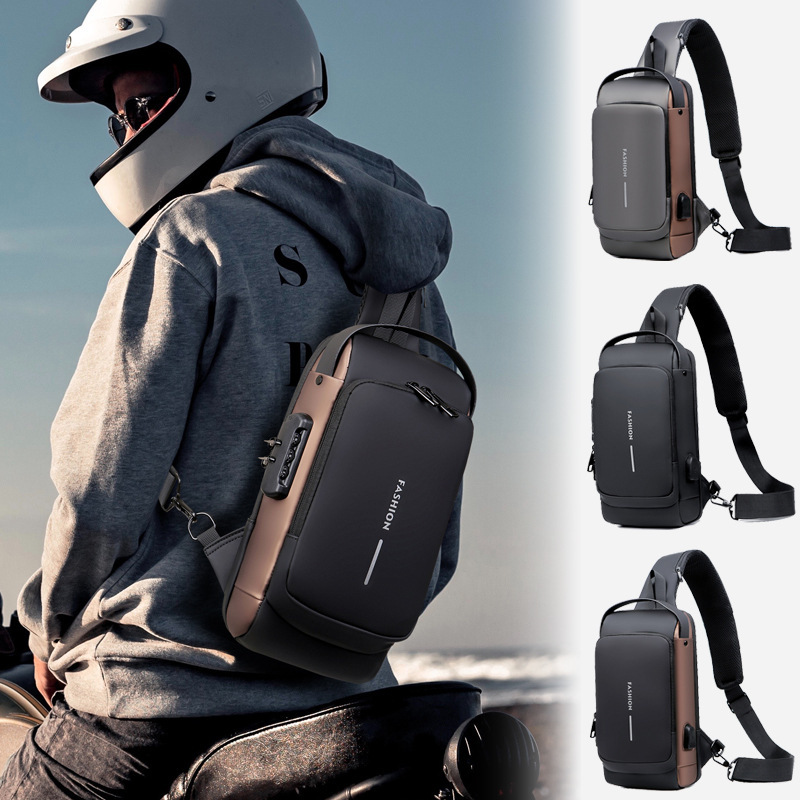 Blue and Brown Men's Anti-Theft Crossbody Sling Bag with USB Charging Port & Combination Lock โ image 2