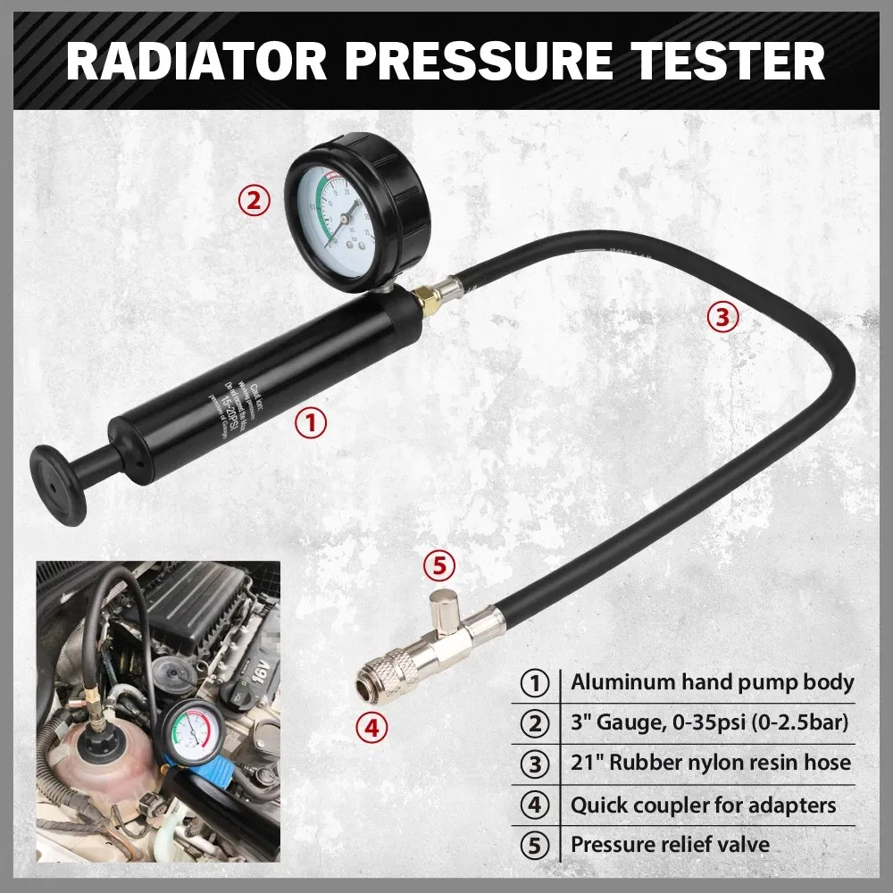 18PCS Radiator Pressure Tester Coolant Purge Refill Vacuum Cooling System Kit โ image 3