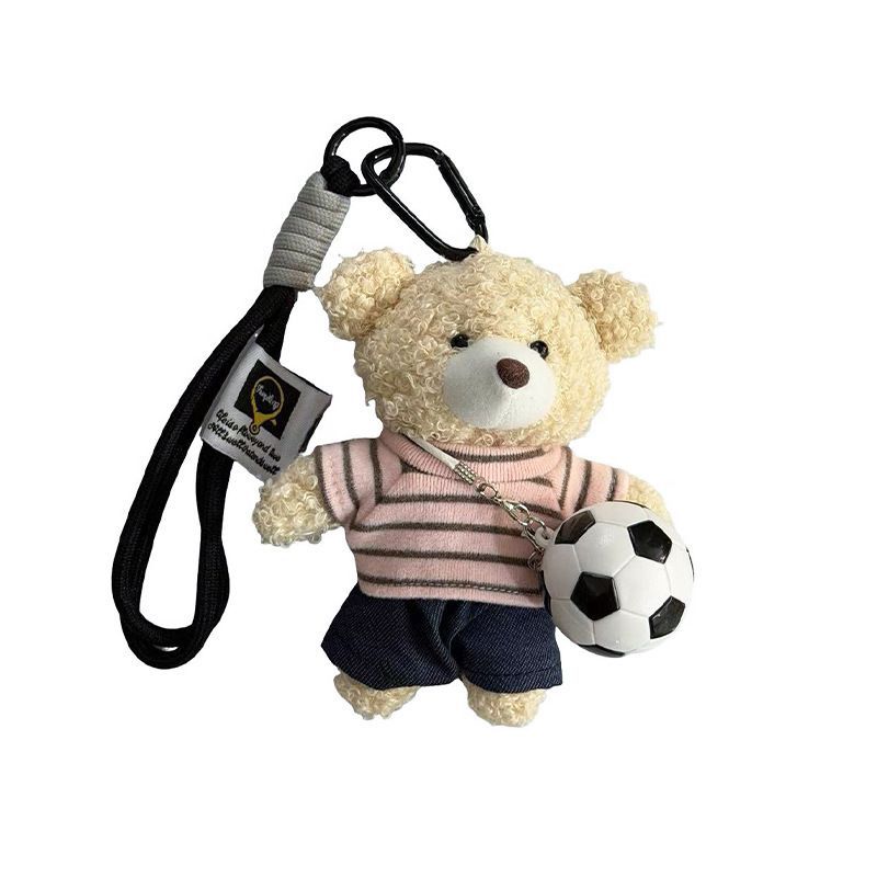 teddy bear keychain, soccer keychain, striped t-shirt keychain, car keychain, bag charm, plush keychain, sports accessory, trendy keychain — image 2