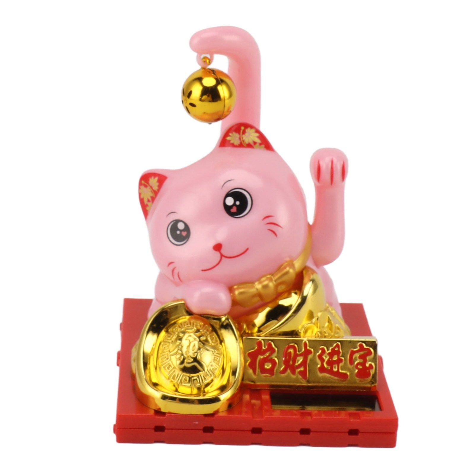 Arm Waving Fortune Cat Solar Powered Light Induction Lucky Cat Decoration for Desks Windows Car Dashboards Pink Large โ image 5