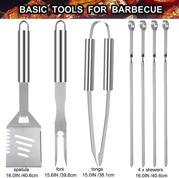 20 Piece Stainless Steel BBQ Grill Tool Set with Spatula, Tongs, Fork and Aluminium Case for Camping, Picnics and Outdoor Cooking — image 2