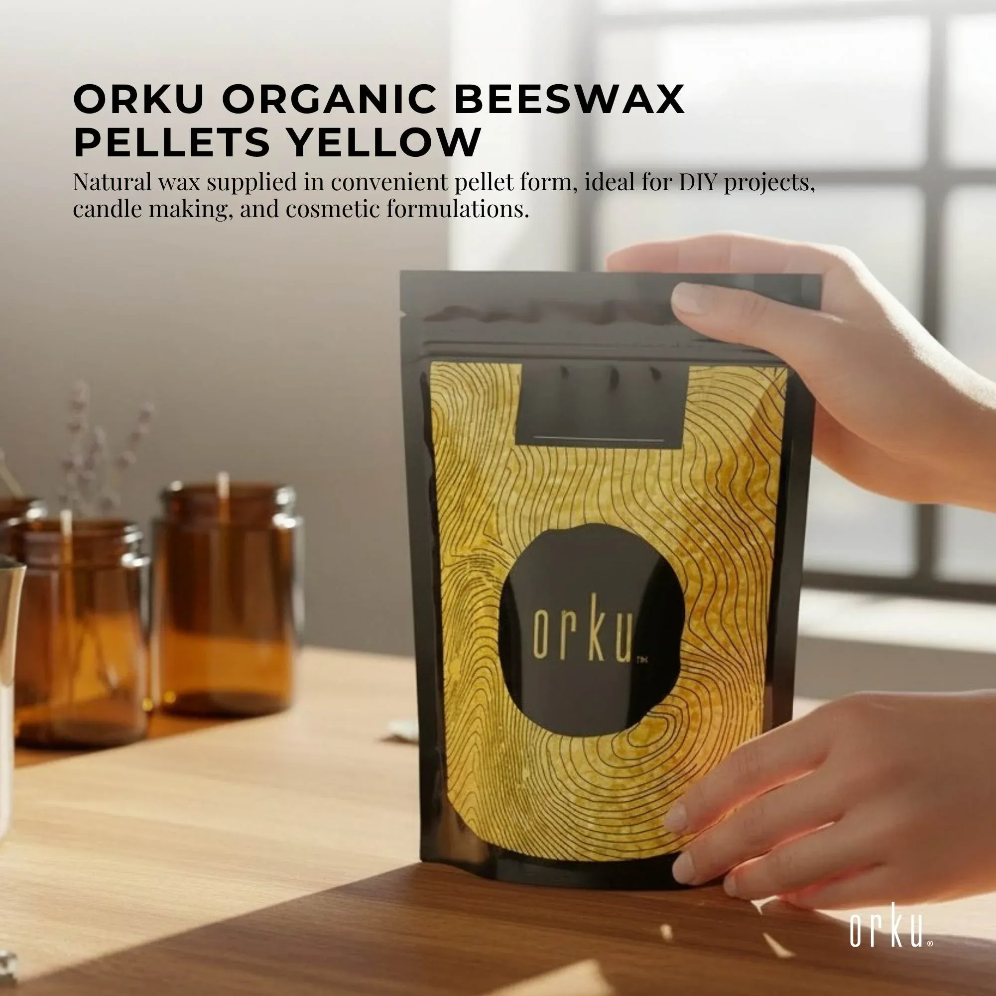 Orku 100g Organic Beeswax Pellets Yellow - Cosmetic Grade Pure Bees Wax Pastille — image 3