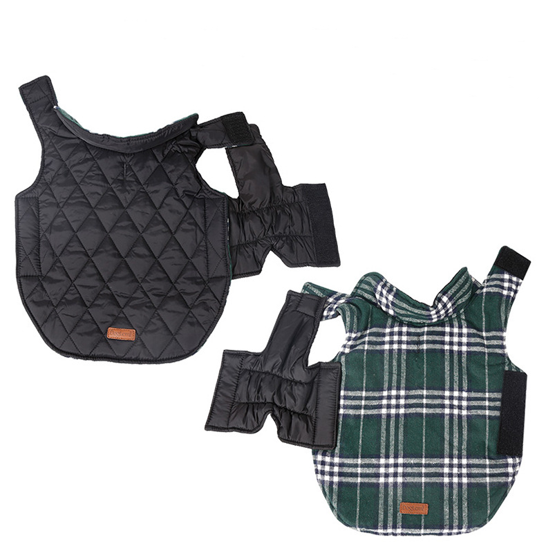 Reversible Winter Dog Coat with Plaid and Quilted Sides, Warm Cotton-Filled Vest for Outdoor Walks, Adjustable Velcro Straps for a Secure Fit (S, Brown) — image 2