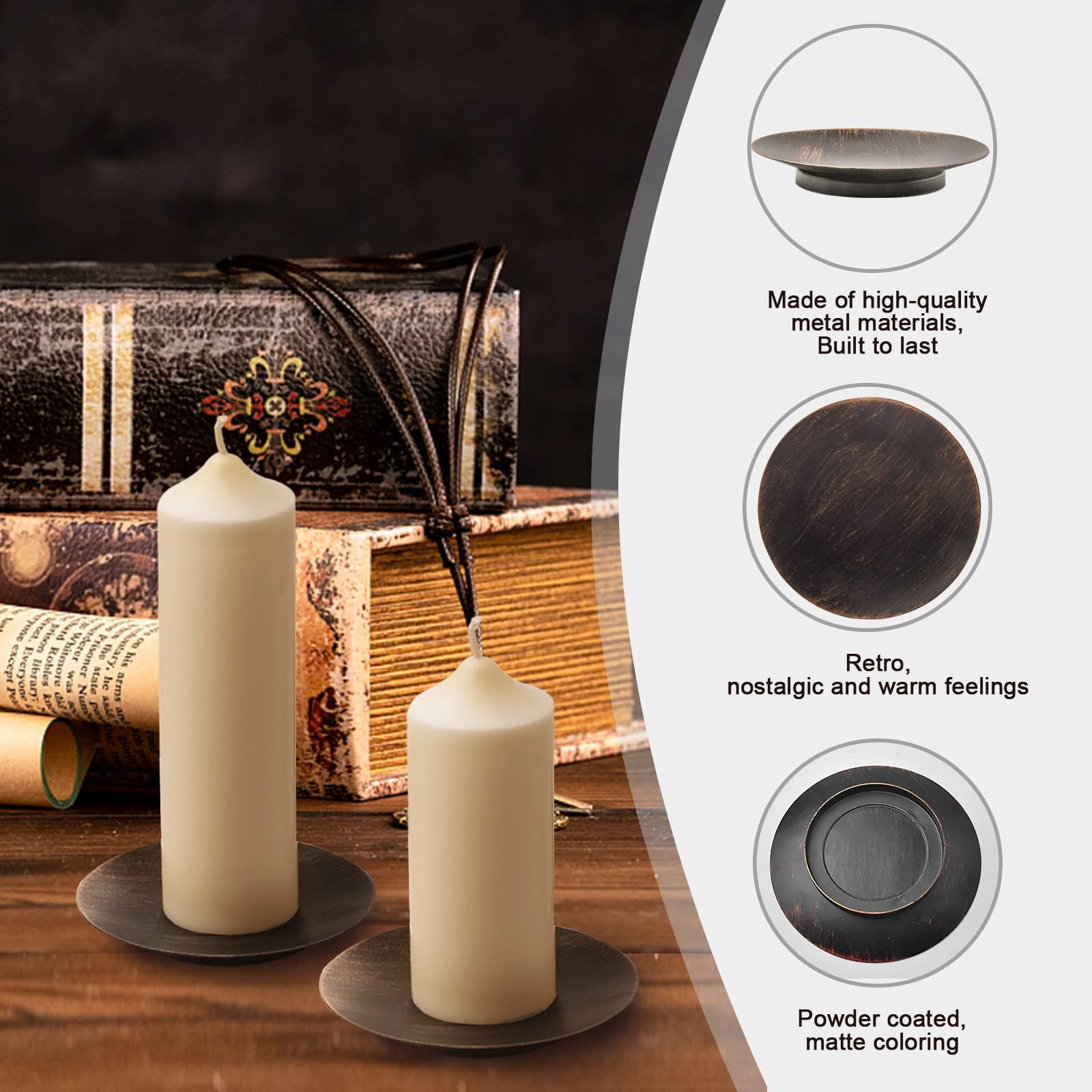 2pcs Black Candle Plate Holder Candle Dish,Small Simple Candle Plates for Pillar Candles,Antique Candle Holder Plate — image 2