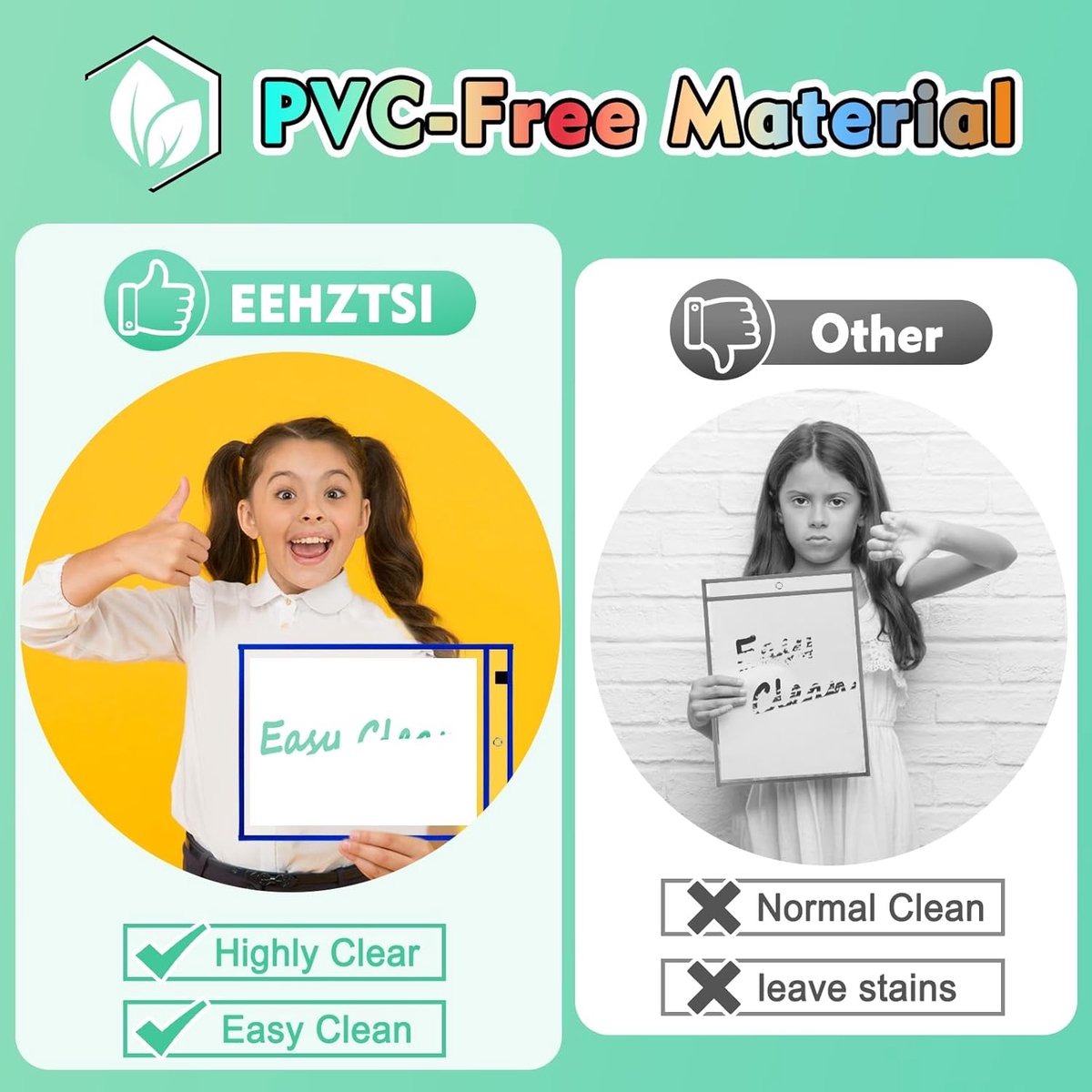 Erasable and Writable Folders - Pack of 30 | Includes 30 water-based whiteboard markers and 3 iron rings - Transparent plastic folders/protective covers โ image 2