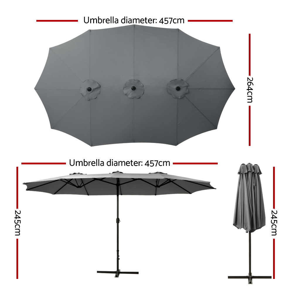 Instahut 4.57m Outdoor Umbrella Beach Pole Garden Tilt Charcoal โ image 2