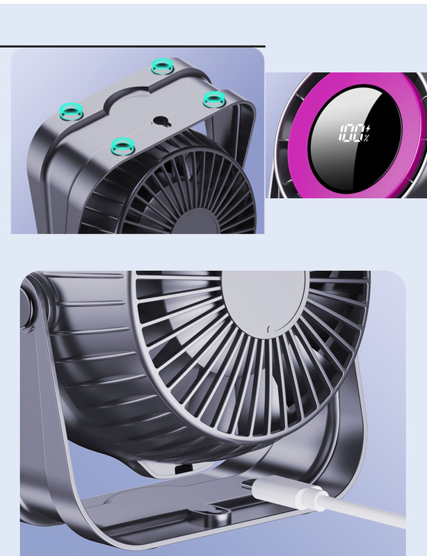 Desk Fan, Small Quiet LED Display Portable Table Fans, 180°Tilt, 100 Speeds, 5 Modes, Rechargeable 4000mAh Battery Operated USB Fan For Office, Bedroom — image 4
