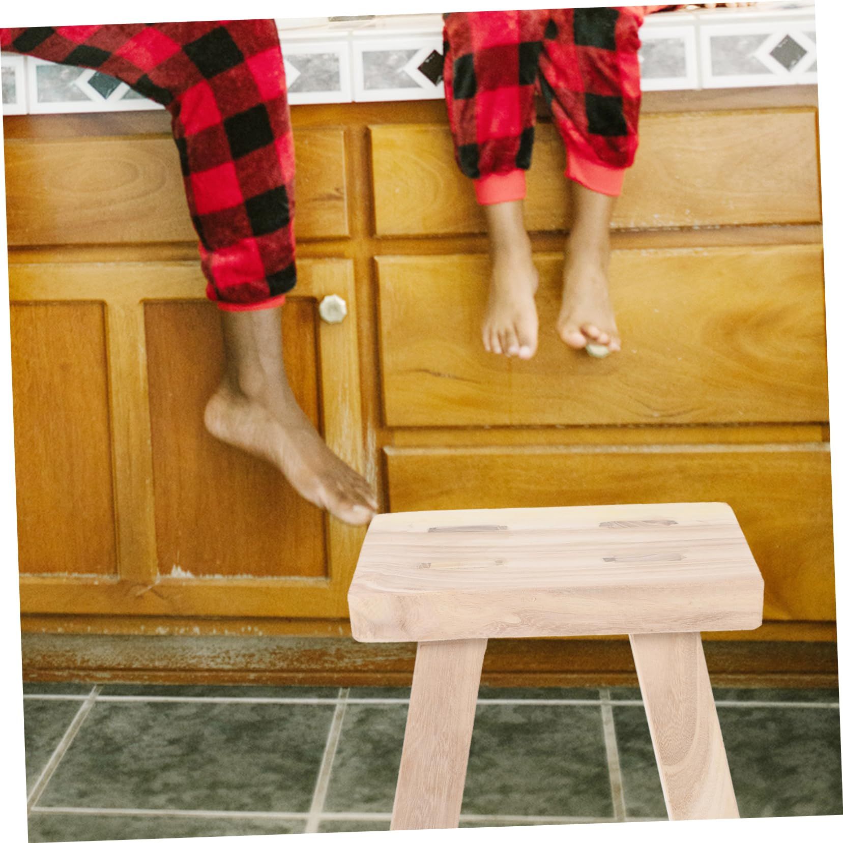 Solid Wood Bench Shoe Stool Wooden Foot Stool Wooden Helper Stool Table Feet Rest Desk Foot Rest โ image 3