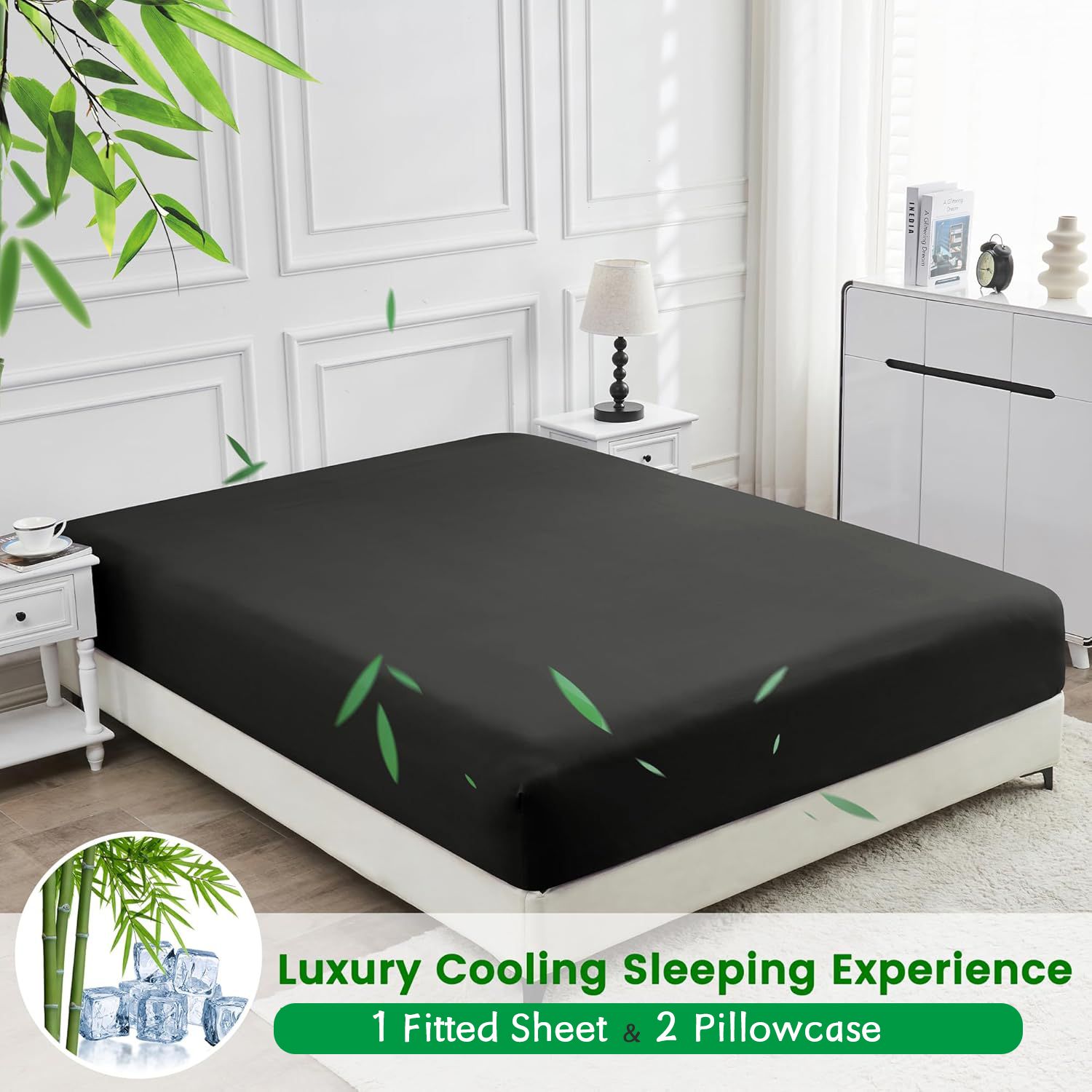 Hotel Breathable Bamboo Fitted Sheet & Pillowcase-3 Piece-Ultra Soft 2000TC Breathable Fitted Bed Sheets Set with 40 Centimetre Deep Pocket-Cooling Sheets for — image 5