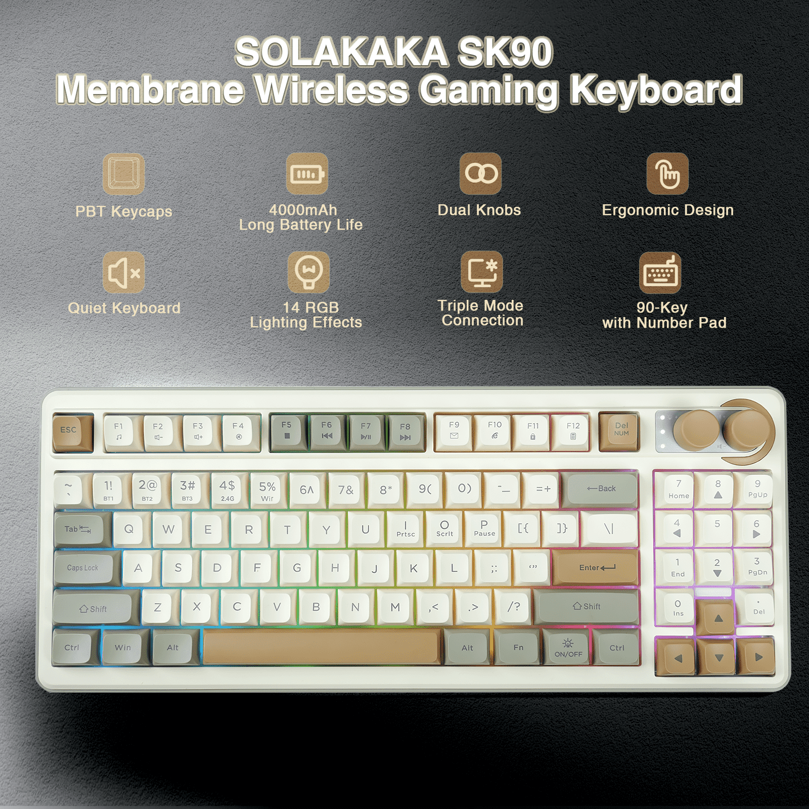 SOLAKAKA SK90 75% Compact Wireless Keyboard with Independent Number Pad,cream — image 3