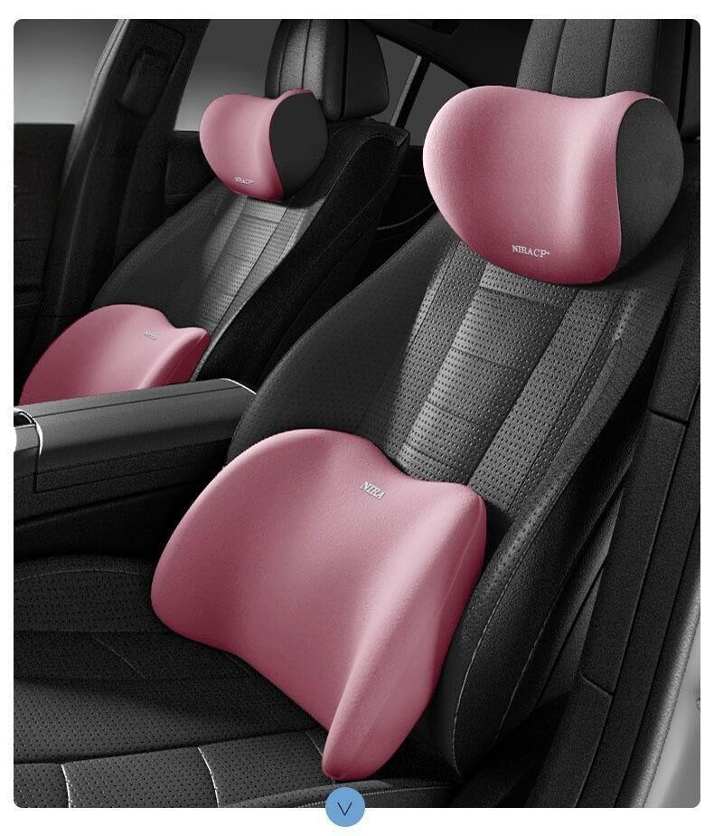 Christmas gift Car Headrest & Lumbar Support Set, Ergonomic Plush Cushion for Driver & Passenger, Comfort & Spine Protection for Long Drives（pink） — image 2