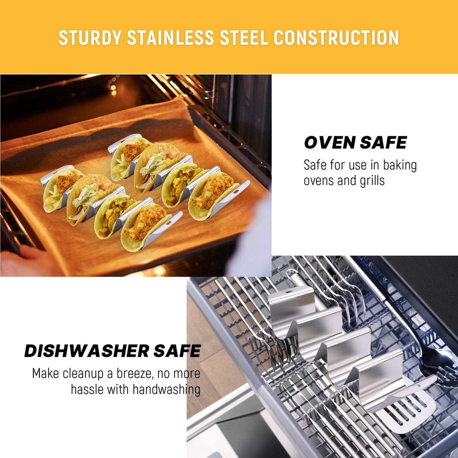 Large Taco Holder for 4 Tacos, U-shaped Stainless Steel Taco Stand, Metal Taco Shell Holder, Taco Rack Tray Holder with Handle โ image 2