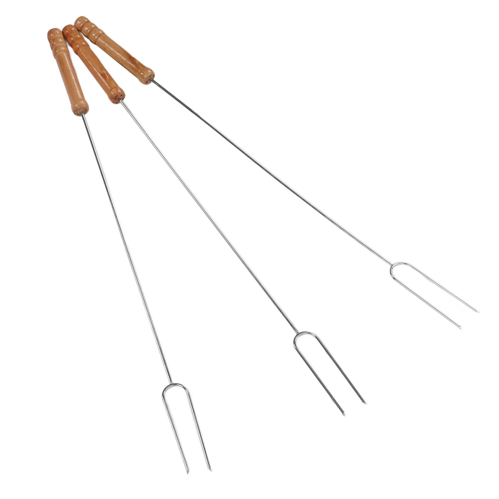 3Pcs Barbecue Forks Multifunctional Stainless Steel Roasting Stick with Beech Wood Handle for Outdoor BBQ Camping 47.2cm — image 2