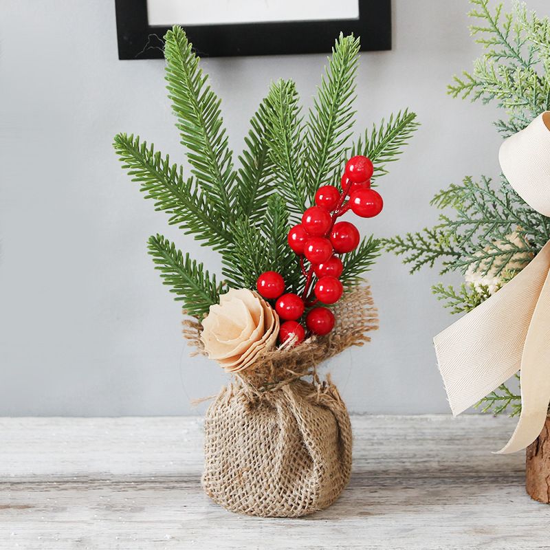 Desktop Mini Christmas Tree 25cm, Burlap Bow with Pinecone Base, Lightweight & Versatile, Brightens Office and Home Holiday Atmosphere (Cotton Style) โ image 3