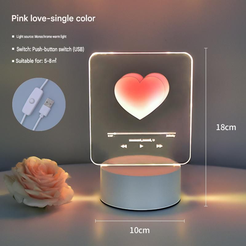 Pink Heart Design Creative Acrylic LED Night Light - Warm White Ambient Table Lamp, Decorative Desktop Mood Light, Cartoon and Creative Display Design, Compact — image 3