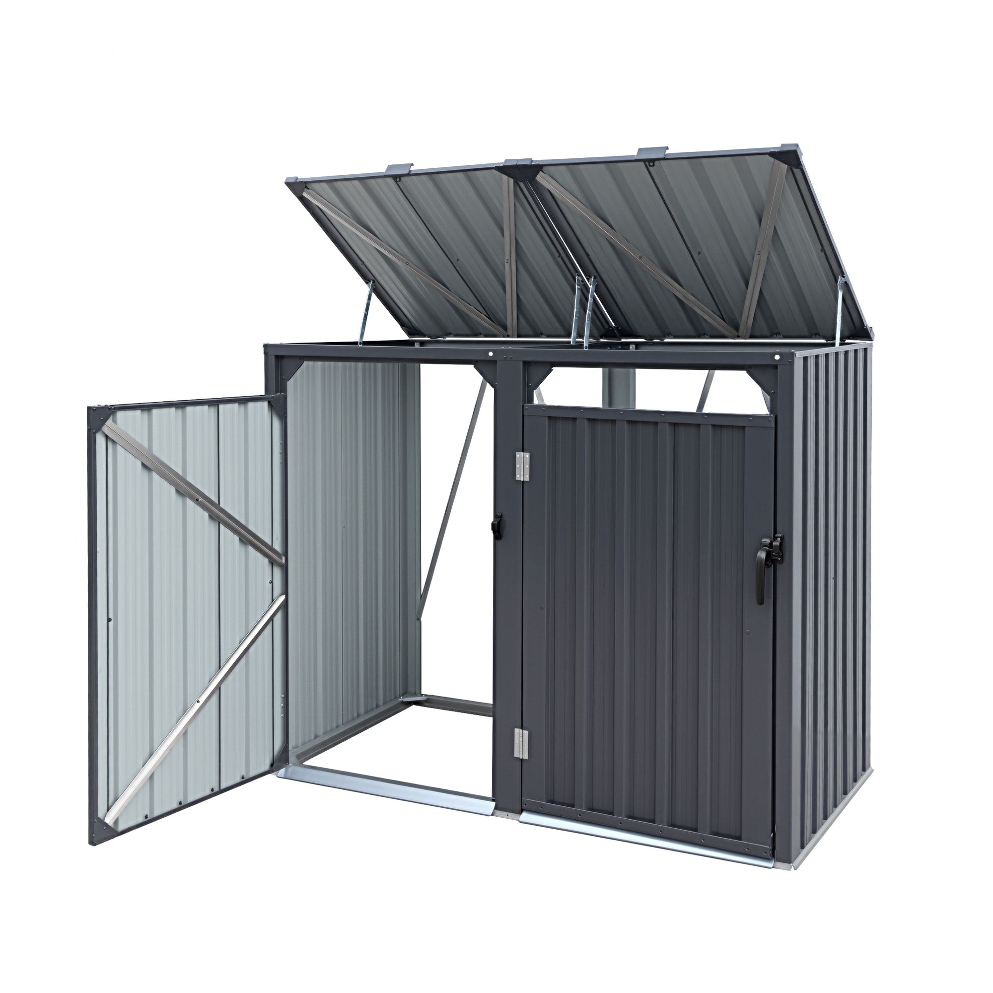 Giantz Bin Shed Double Wheelie Waste Bins Storage Steel Garden Enclosure Grey โ image 3