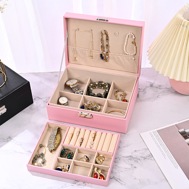 Luxury Jewelry Organizer Box - Elegant Multi-Compartment Storage Case (Pink)23 × 17 × 8.8cm — image 2