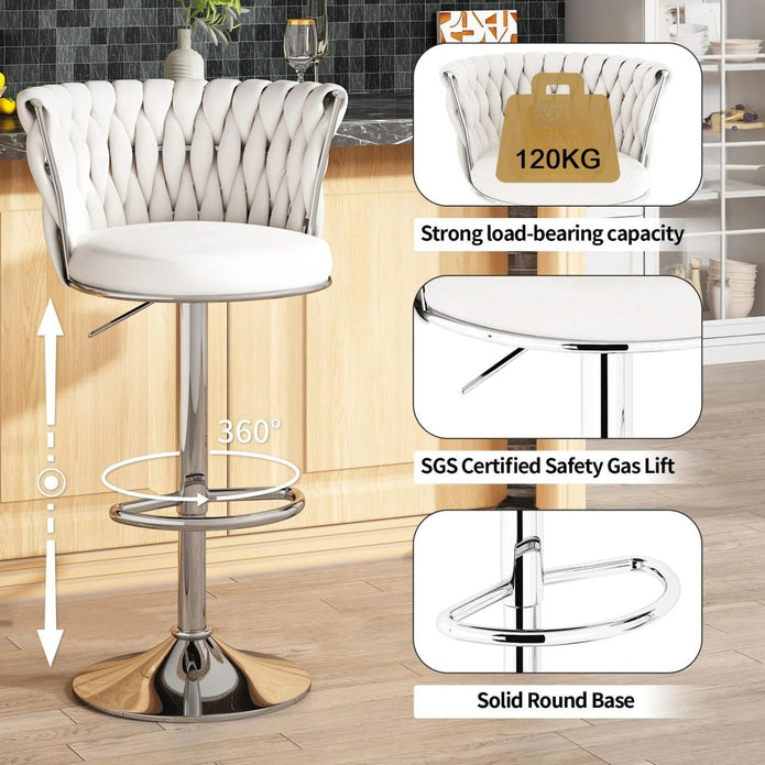 SERENITà Modern Silver Swivel Upholstered Velvet Adjustable Height Counter Stool with Metal Frame White (Set of 2) — image 3