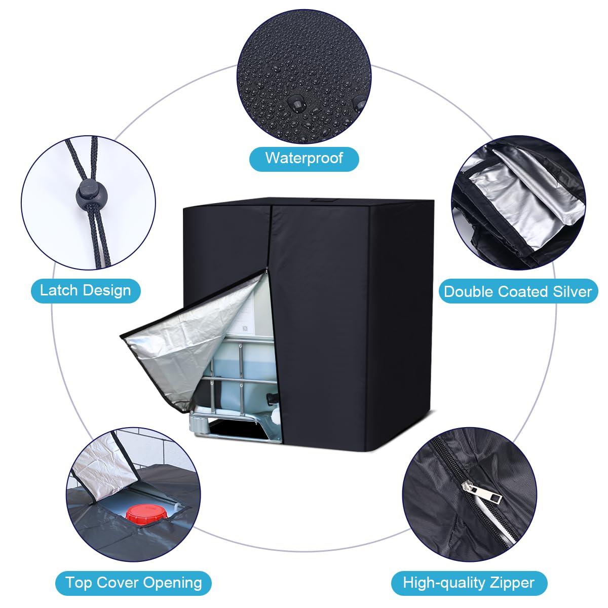 1000L 275 Gallon 420D IBC Tote Water Tank Cover Sunshade Waterproof Protective Cover IBC Tote Covers โ image 3