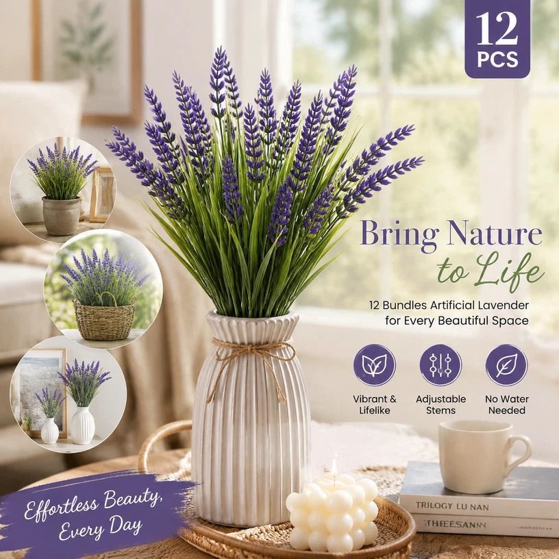 Purple 7 Fork Faux Lavender Spring Grass Artificial Floral Stems 12 Pack