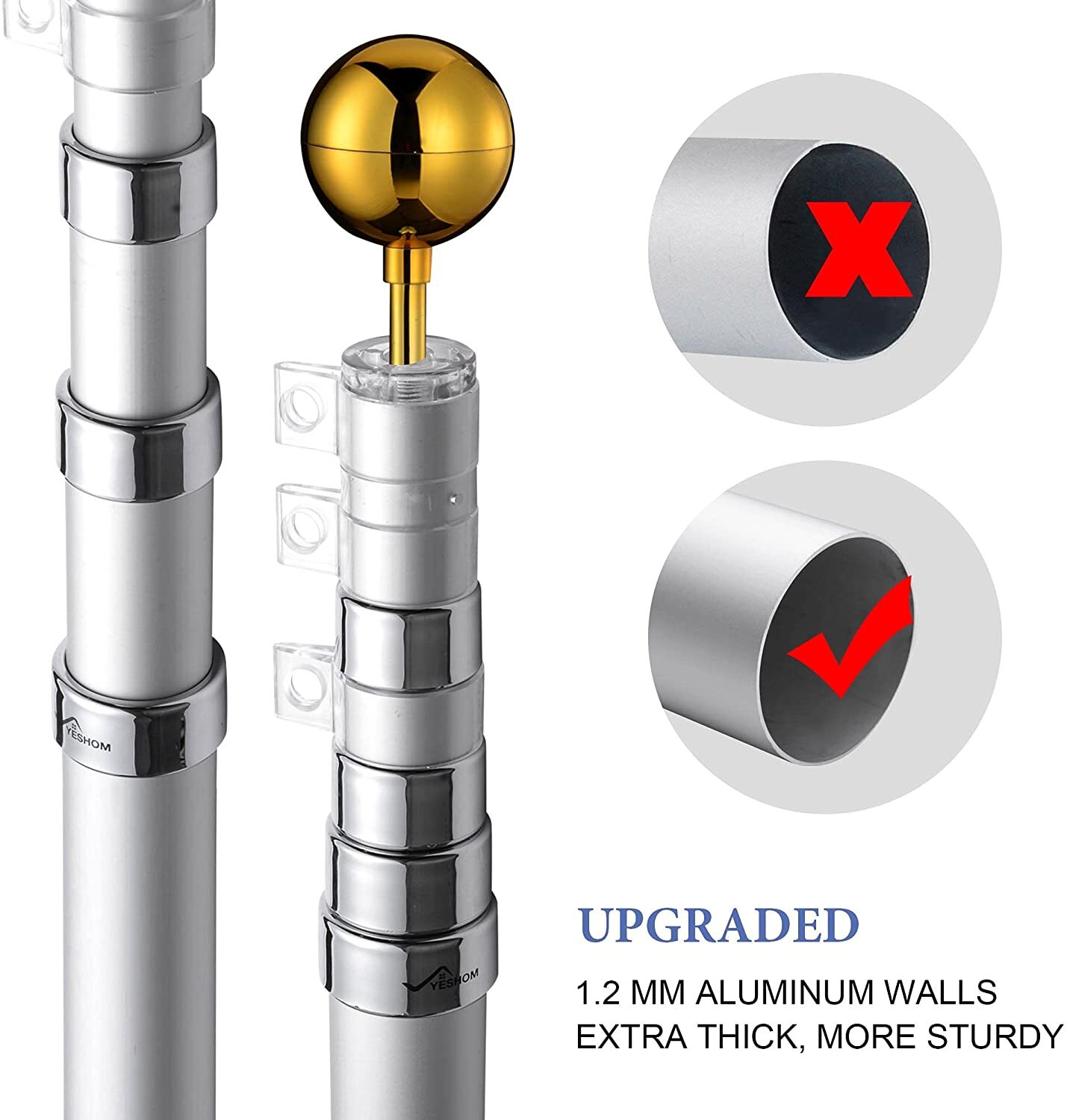 Rustproof Aluminum Flag Pole with 7.2m, Heavy-Duty Telescoping Pole for Outdoors, Gardens, Roof Walls, Durable Pole Set โ image 2