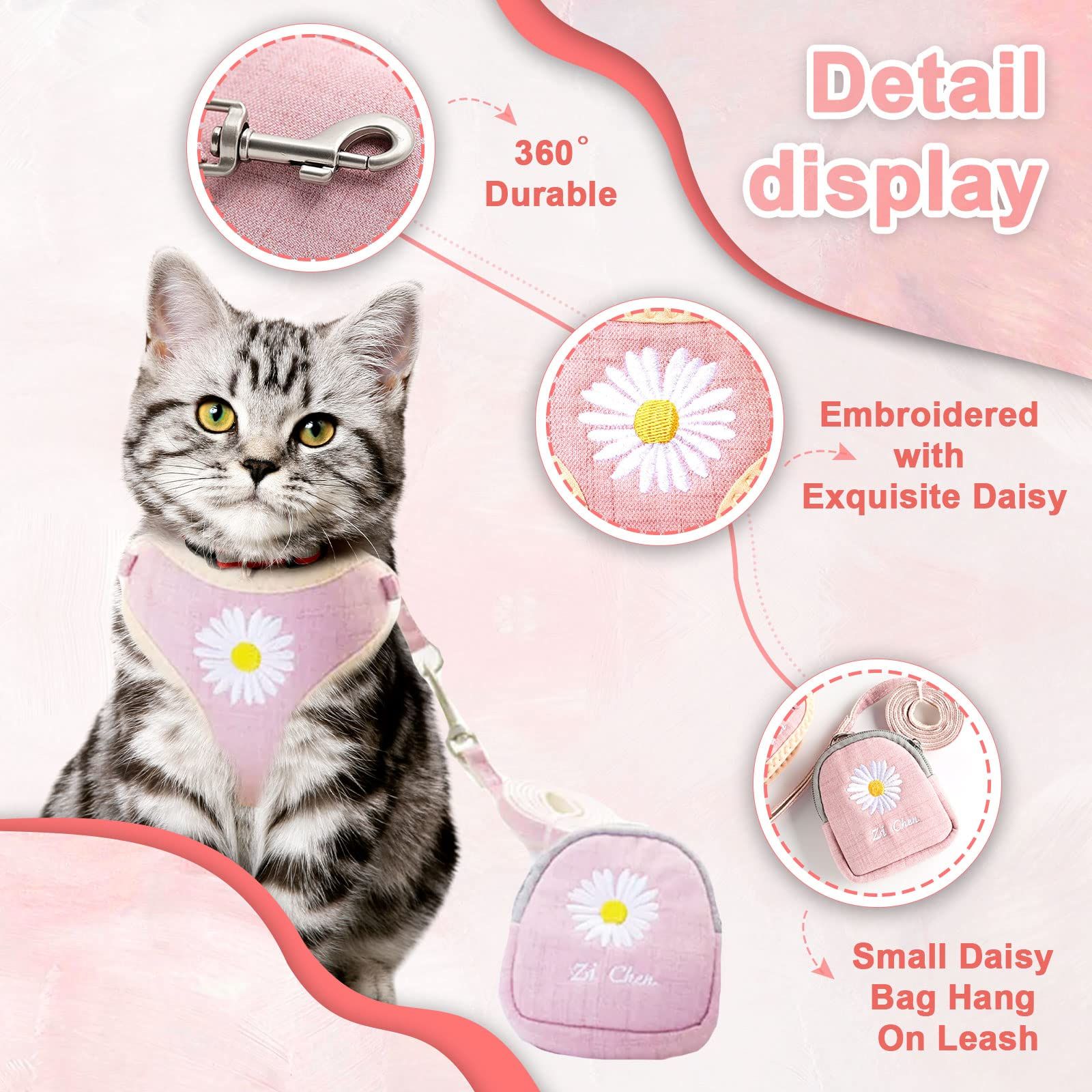 Cute Small Dog Harness and Leash Set with Bags No Pull Daisy Dog Vest Harness Soft Breathable Mesh Puppy Dog Harness (Pink, Small) — image 2