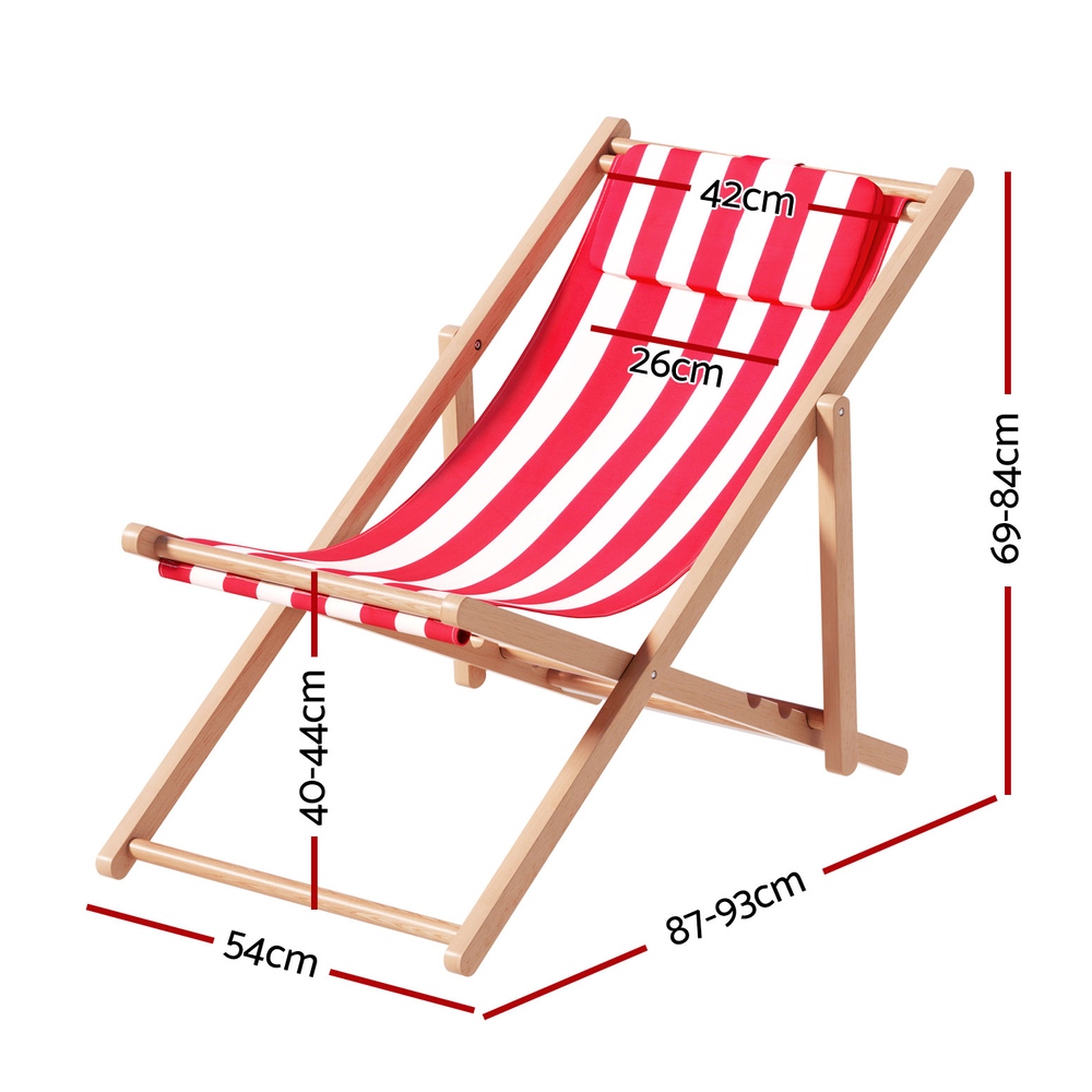 Gardeon Outdoor Deck Chair Wooden Sun Lounge Folding Beach Patio Furniture Red โ image 2