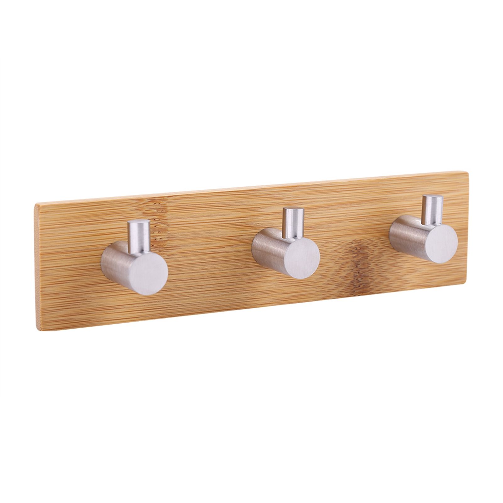 Natural Bamboo Stainless Steel Wall Hanger Hook Bag Key Towel Hanger Kitchen Three Hook — image 6