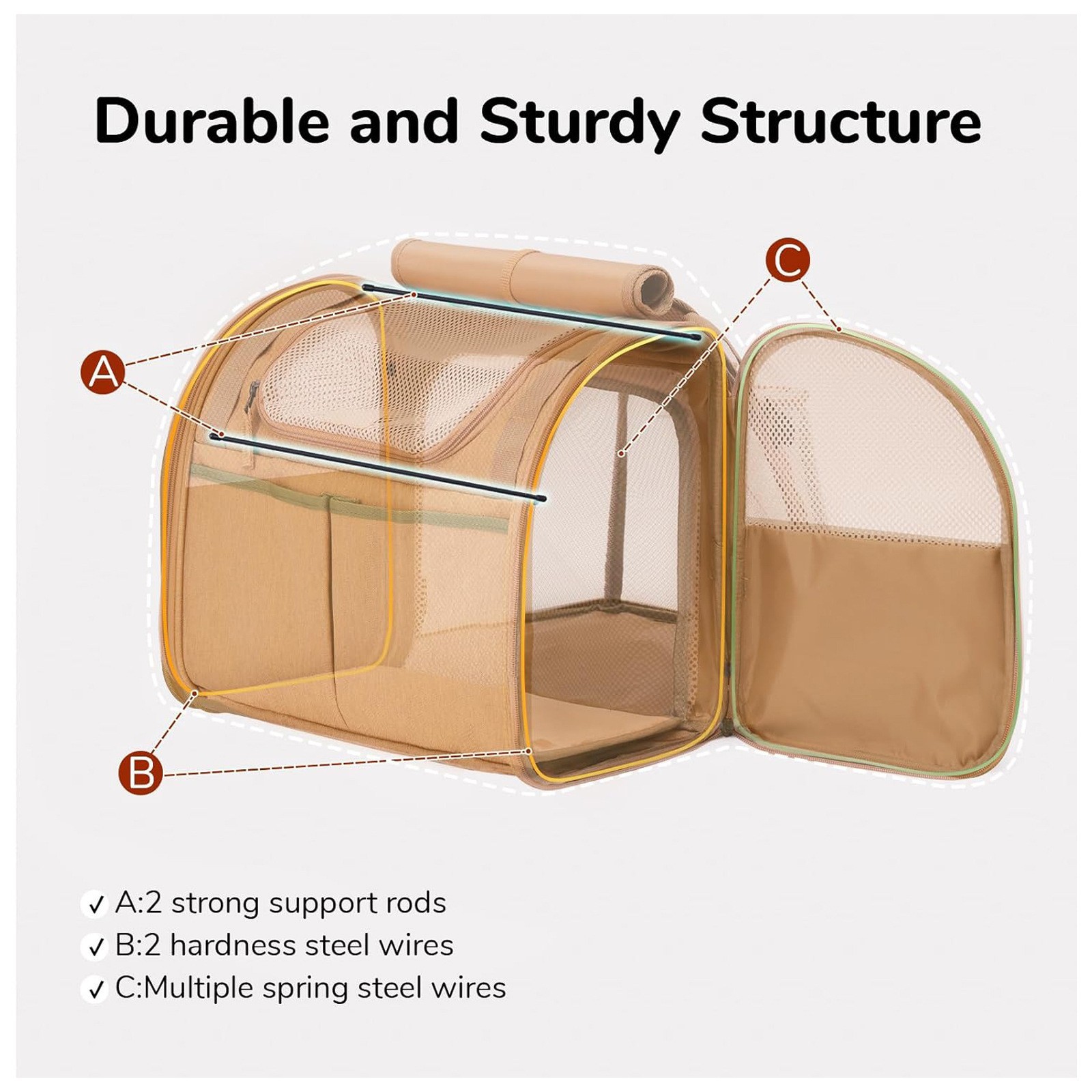Brown Expandable Breathable Outdoor Portable Large Space Cat Backpack - Pet Carrier for Cats and Dogs — image 2