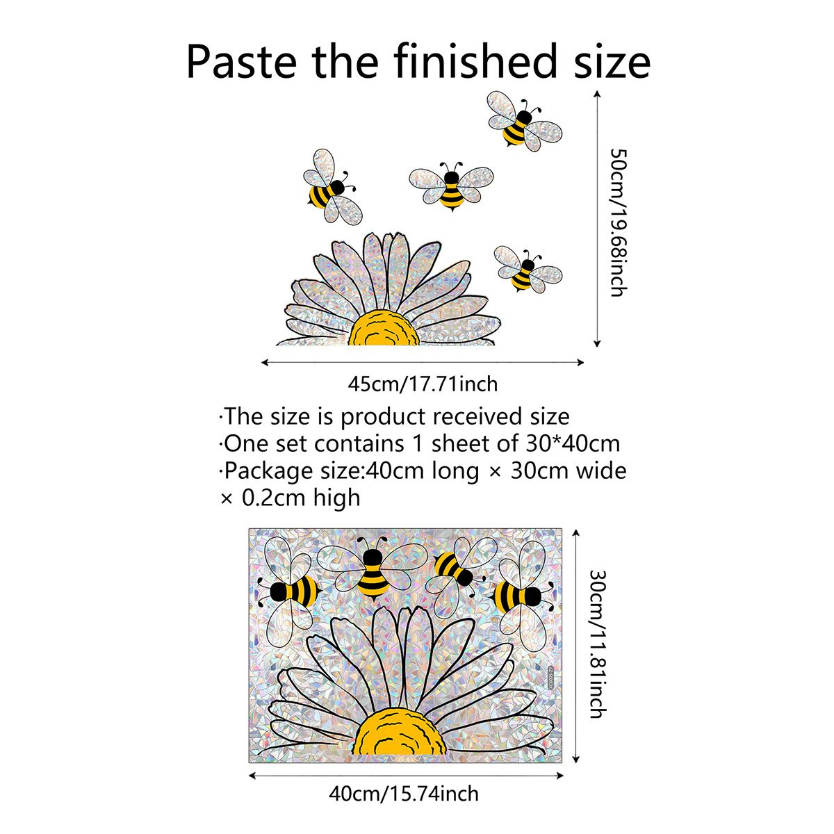 Sunflower and Bee Window Clings - Anti-Collision Window Sticker, Window Decals for Bird Strikes, Non Adhesive Prismatic — image 5