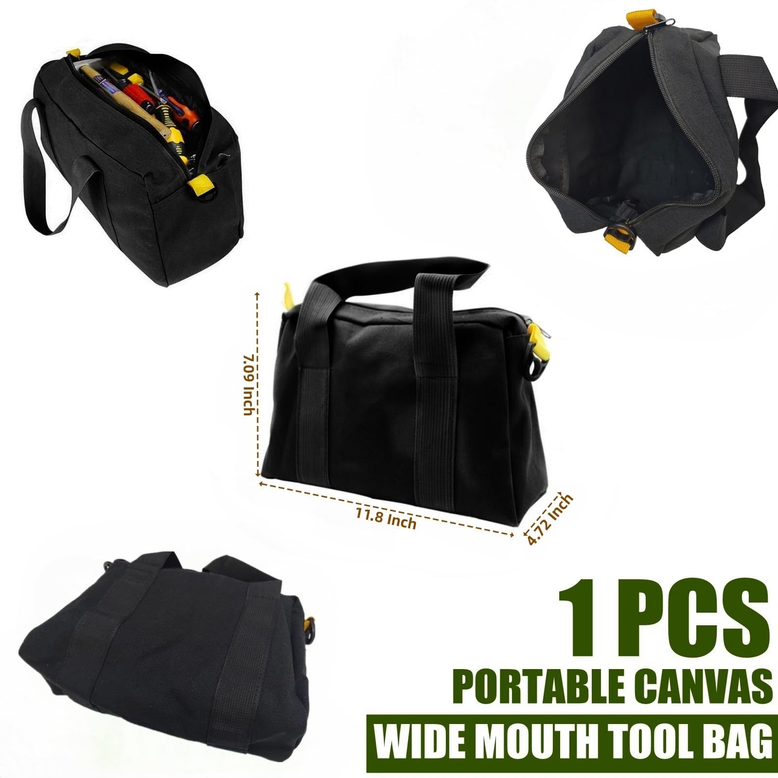 12 Inch Wide Mouth Tool Bag, Canvas Tool Storage Bag for Men — image 2
