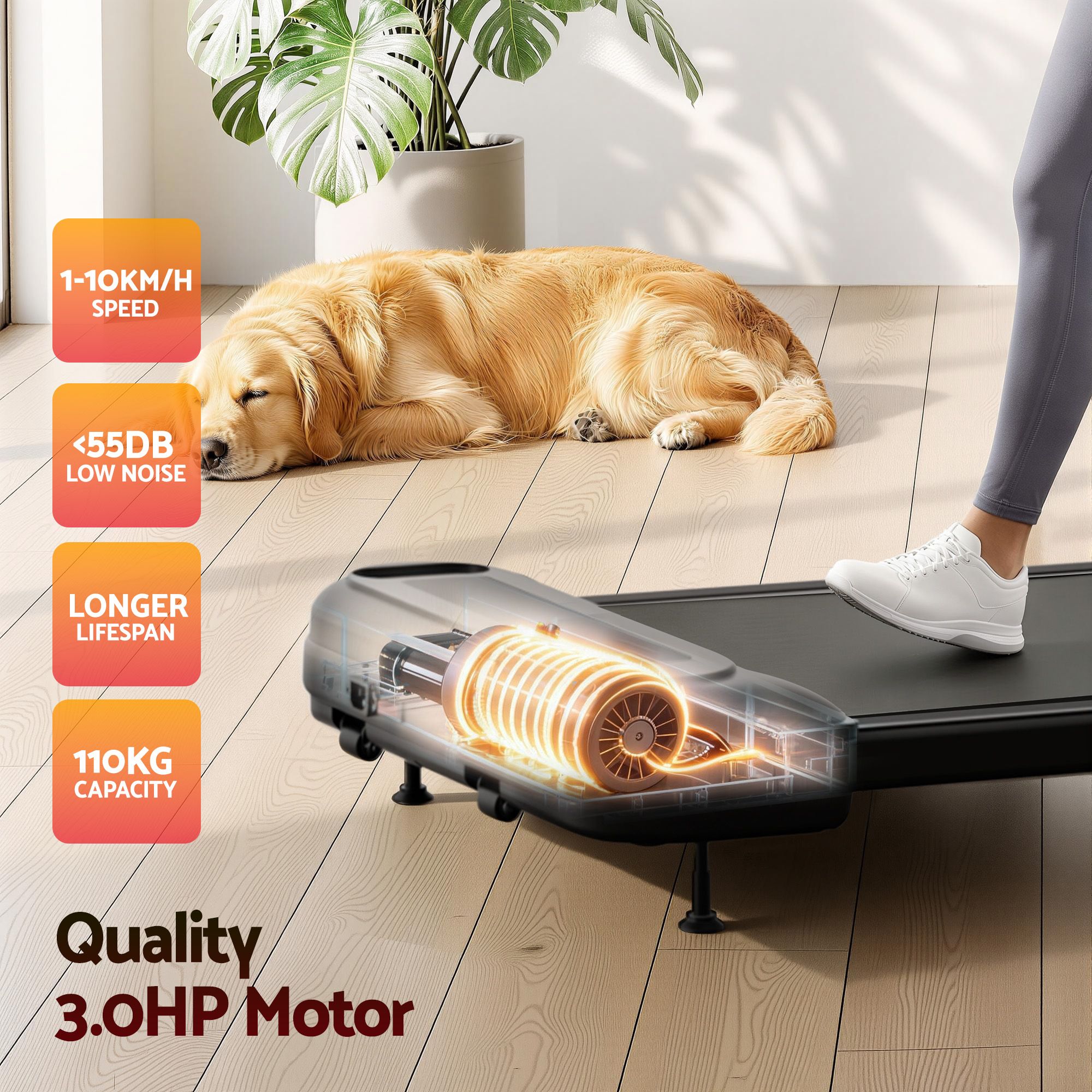 Everfit 3 in 1 Treadmill Electric Walking Pad with Incline Under Desk Home Gym Black — image 6