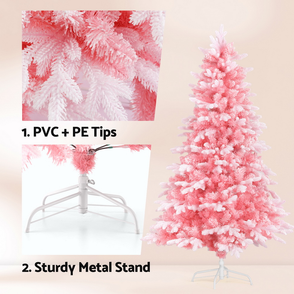 Jingle Jollys Christmas Tree 1.8m Pink Xmas Tree Snowy Party Decor 810 Tips โ image 6
