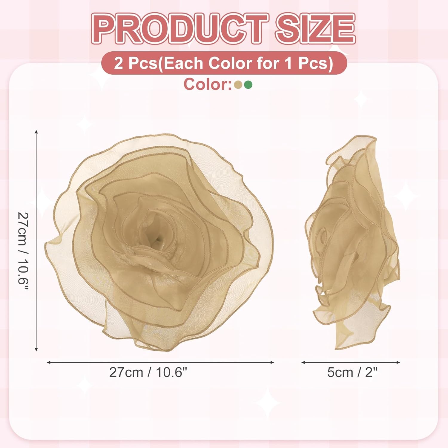 Large Satin Fabric Flower Brooch for Women Organza Elegant Floral Pins Brooches Wedding Dance Party Clothes Dress Hat Accessories Green, Khaki โ image 2