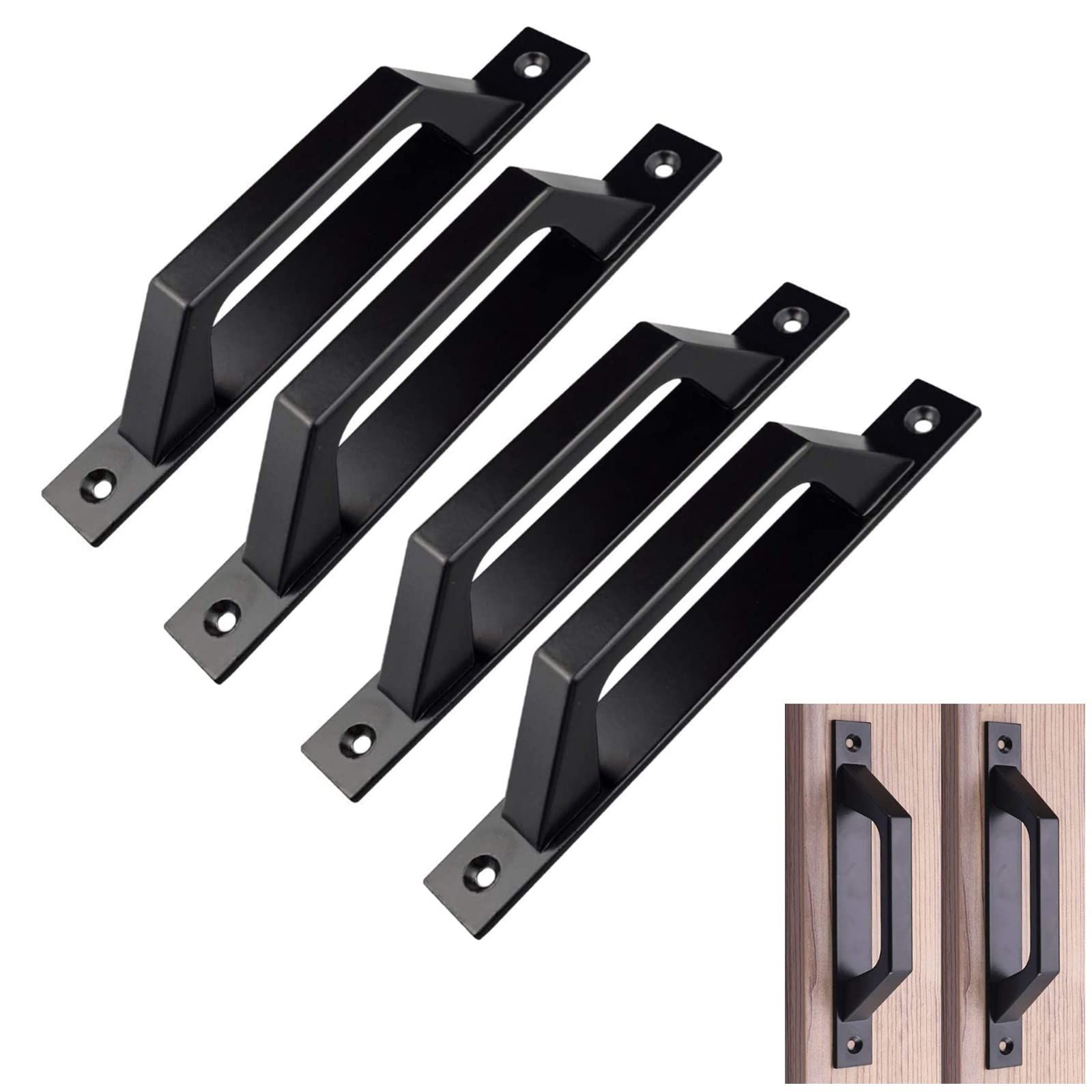 4 pcs Carbon Steel Sliding Barn Door Handle Wood Gate Door Pull Handle 19.6cm Perfect for sliding wood doors, closet, cabinets