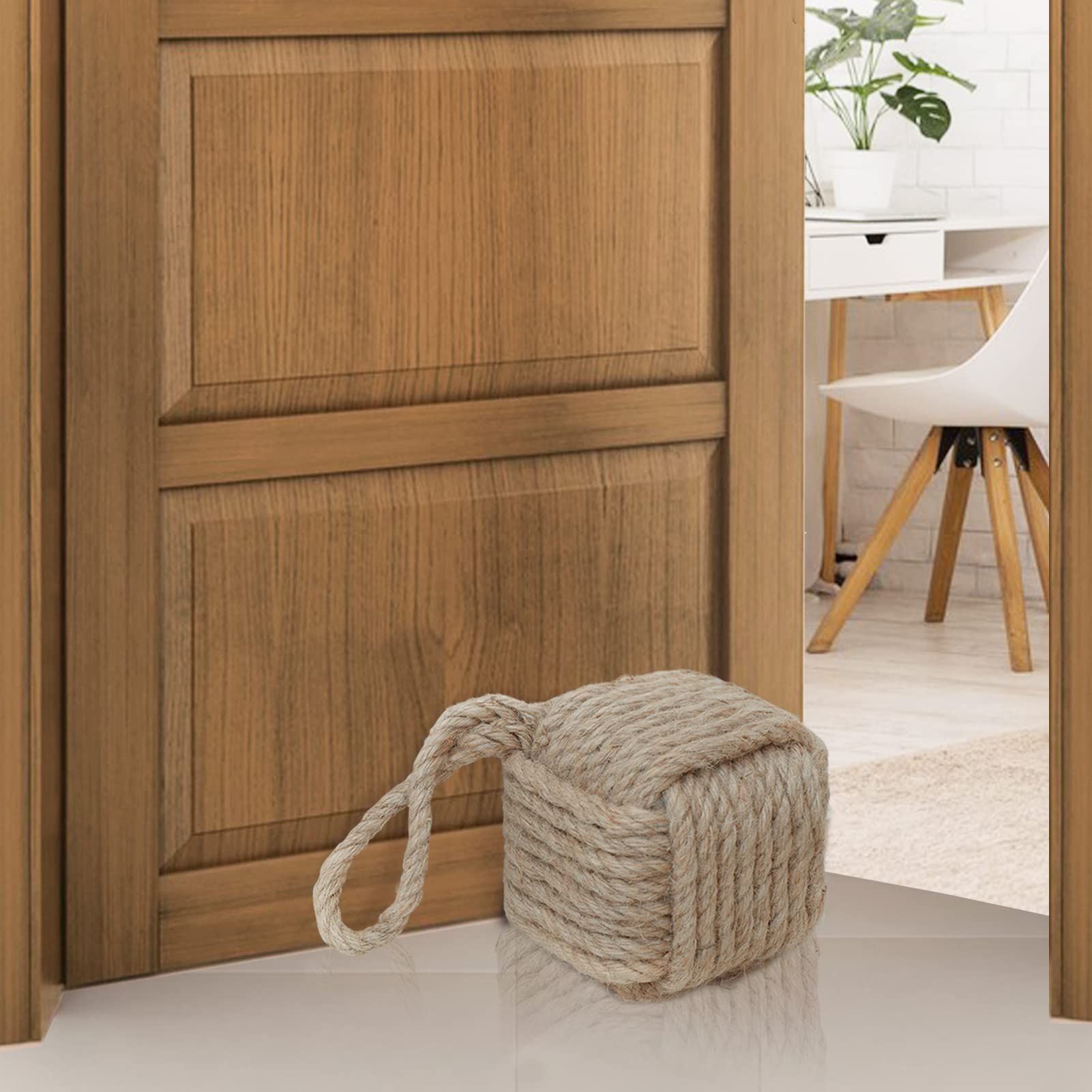 Rope Knot Door Stops Decorative Nautical Door Stopper Handmade with Handle, Jute Weighted Interior Doorstop Sailor (5"x5”, 4.4lbs) — image 2