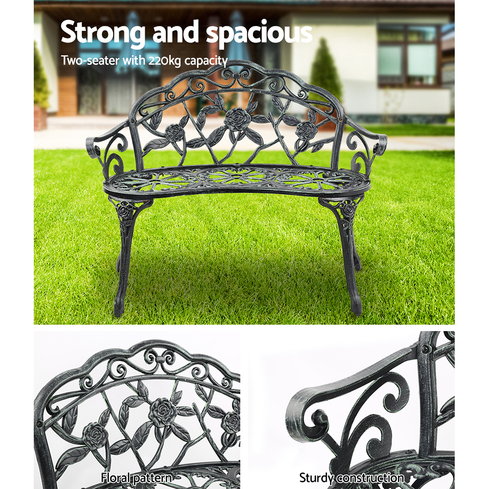 Gardeon Outdoor Garden Bench Seat 100cm Cast Aluminium Patio Chair Vintage Green โ image 5