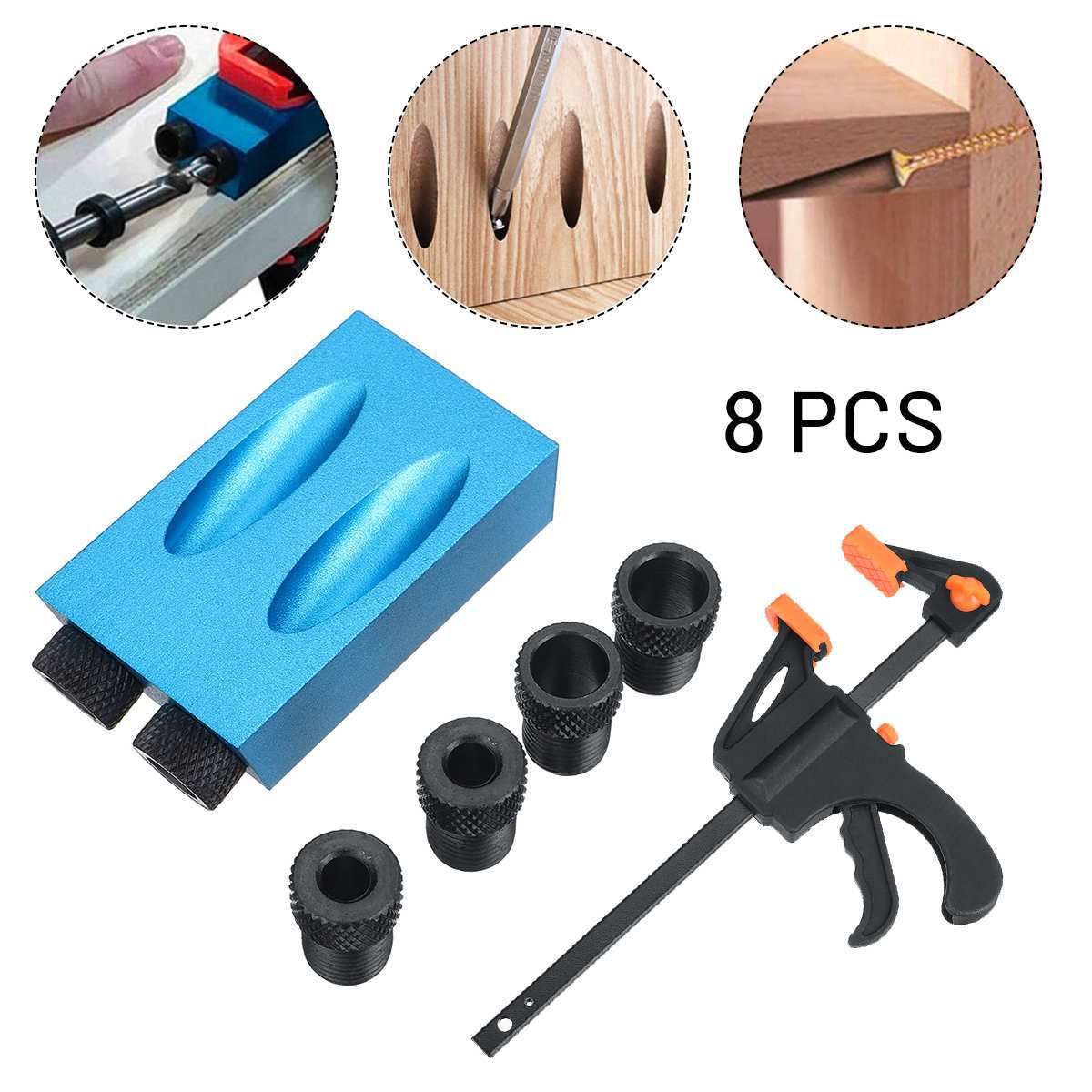 8Pcs Pocket Hole Jig, Dowel Drill Joinery Kit Hole Screw Jig Woodworking Angle Drilling Holes, Angle Carpentry Locator Jig — image 4