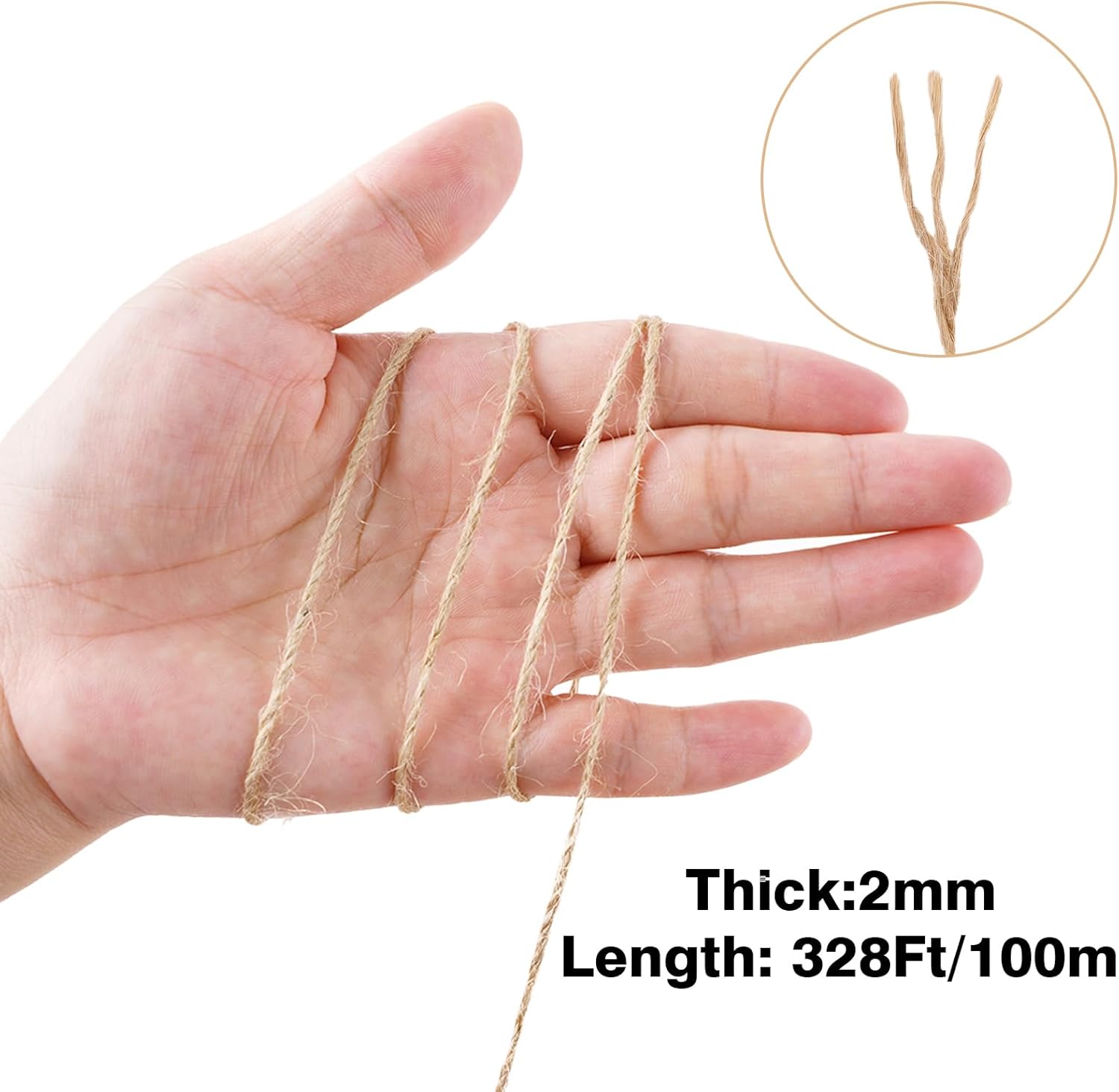 2MM Jute Twine - 328Ft Natural Brown Jute String, 3-Ply Thin String for Gardening, Craft Twine for DIY Crafts, Gift Wrapping, Crochet Kitting, Macrame Decor โ image 2