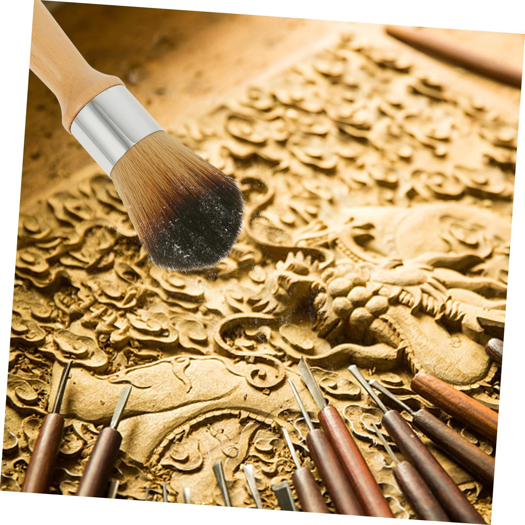 Soft Bristle Dusting Brush, Collectables Dusting Brush Wood Carving Cleaning Brush Statue Horse Hair Bench Brush Aging — image 3