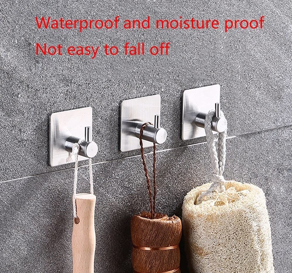 3 Pack Stainless Steel Towel Hooks Heavy Duty Waterproof Wall Hooks Self Adhesive Coat Robe Towel Hooks for Bathrooms — image 2