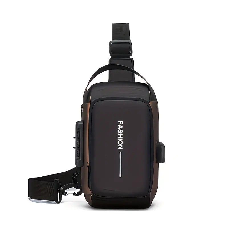 Honeycomb breathable men's chest bag: USB charging and password lock for safety and convenience, M/L sizes available, adjustable shoulder strap for pressure