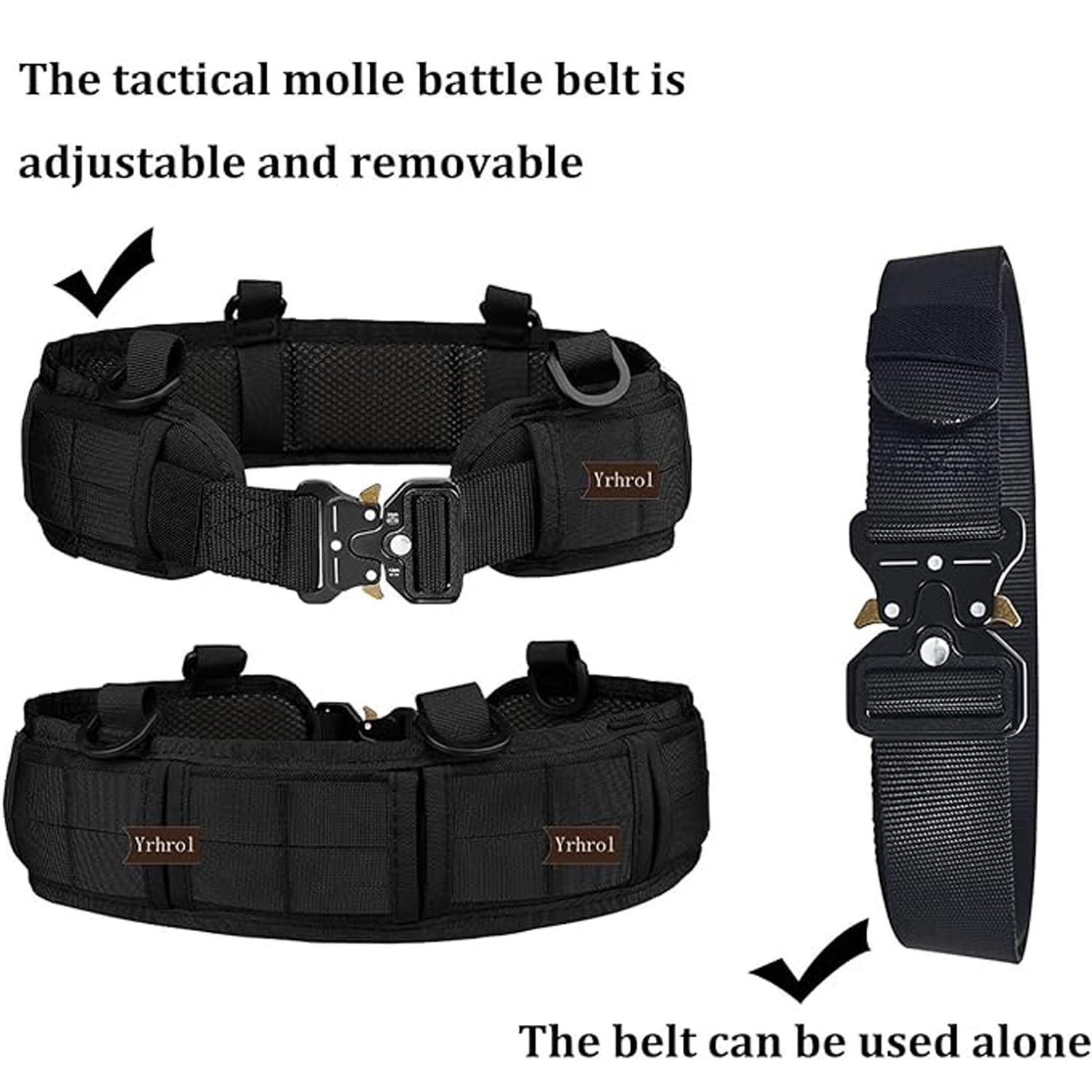 Black Adjustable Tactical Battle Belt Set - Padded MOLLE Outer & Nylon Inner Belt — image 5