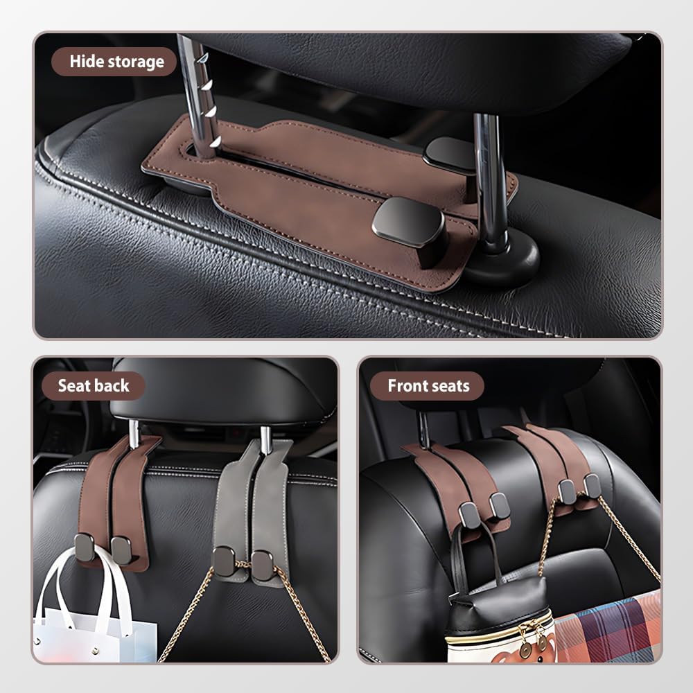Headrest Hook for Car Seat Headrest, 2026 Wallet & Bag Hook Cute Car Wallet Holder, Double Hook Leather Car Headrest Hook Seat Back Storage Bag for Travel — image 3